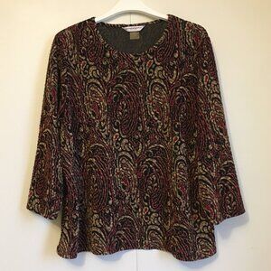 90s Vintage Red and Tawny Paisley 3/4 Sleeve Top